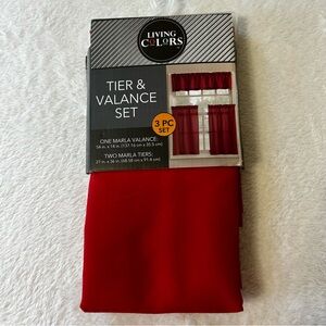 Living Colors Kitchen Curtain Tier And Valance 3 Pieces Set Red